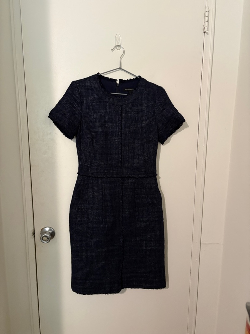 Banana Republic Navy Tweed Short-Sleeve Sheath Dress